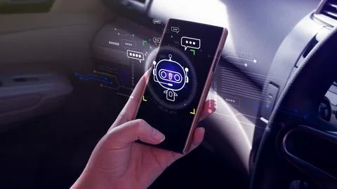 Businessman using smartphone for digital chatbot, robot application, conver.. 스톡 사진