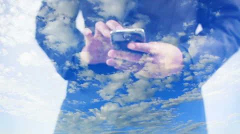 Businessman using smartphone. Double exposure of businessman. Stock Footage 63524445