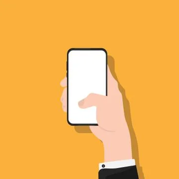 Businessman Using Smartphone With Empty Screen Over Orange Background, Closeup Stock Illustration