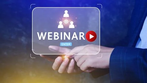 Businessman using smartphone with Webinar E-business Browsing Connection, o.. Stock Photos