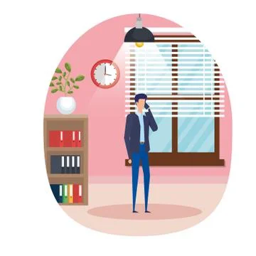 Businessman using smartphone in the workplace 스톡 일러스트