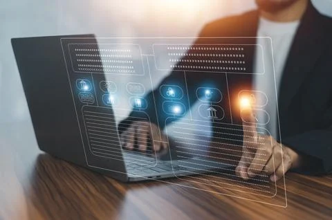 Businessman using software computer check data document on server for docum.. Stock Photos