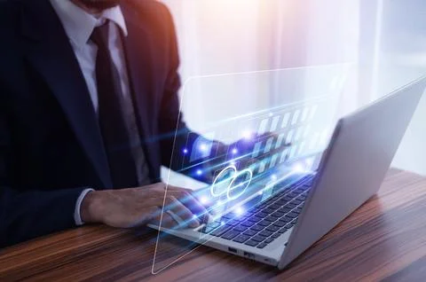 Businessman using software computer check data document on server for docum.. Foto stock