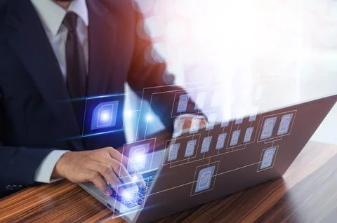 Businessman using software computer check data document on server for docum.. Stock Photos