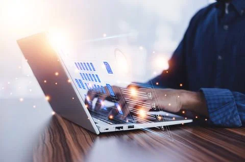 Businessman using software computer check data document on server for docum.. Stockfoto's