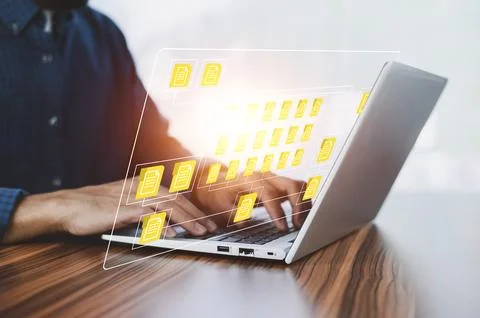 Businessman using software computer check data document on server for docum.. Stock Photos