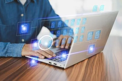 Businessman using software computer check data document on server for docum.. Stock Photos