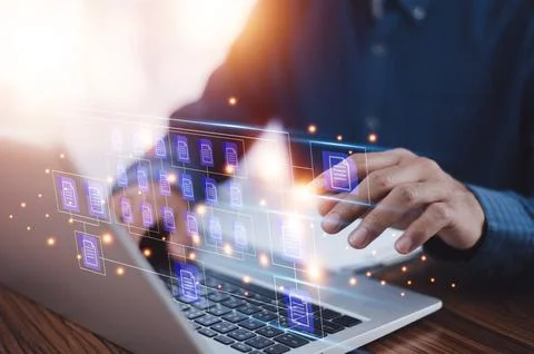 Businessman using software computer check data document on server for docum.. Stock Photos