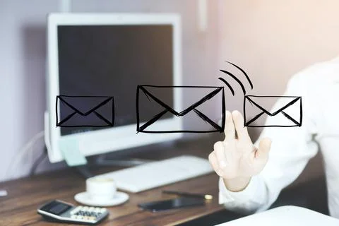 Businessman using software programs from laptop flying icons with cloud 写真素材