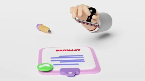 Businessman using square rubber approved stamp with clipboard, checklist on w Stock Footage 221756751