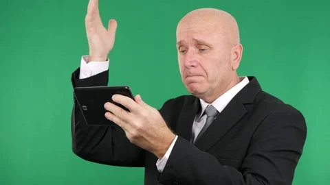 Businessman Using Tablet Email Connection Read Bad News from Sales Company. Stock Footage 71124088