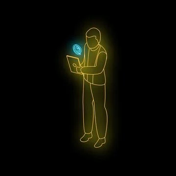 Businessman using tablet with email notification in neon style Stock Illustration