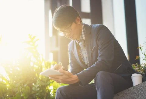 Businessman using tablet. Mobile office concept. Stock Photos