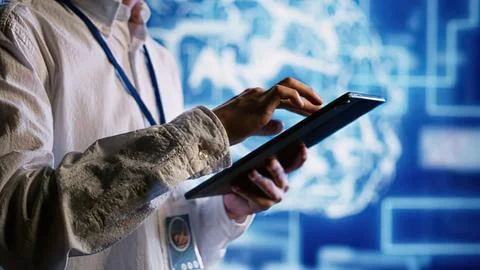 Businessman using tablet in modern office Stock Photos