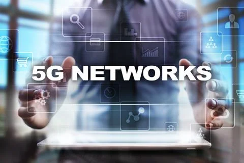 Businessman using tablet pc and selecting 5g networks. 스톡 사진