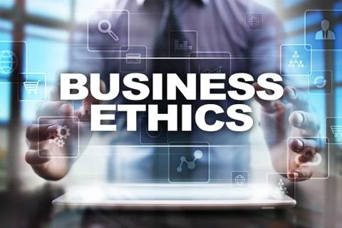 Businessman using tablet pc and selecting business ethics. 스톡 사진