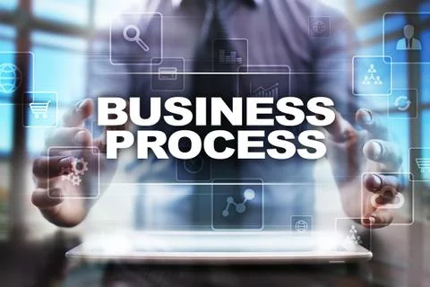 Businessman using tablet pc and selecting business process. 库存照片