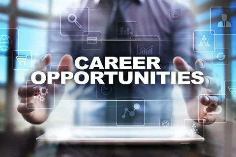 Businessman using tablet pc and selecting career opportunities. Stock-Fotos