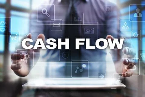 Businessman using tablet pc and selecting cash flow. Fotos Stock