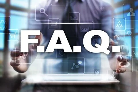 Businessman using tablet pc and selecting f.a.q.. Stock-Fotos