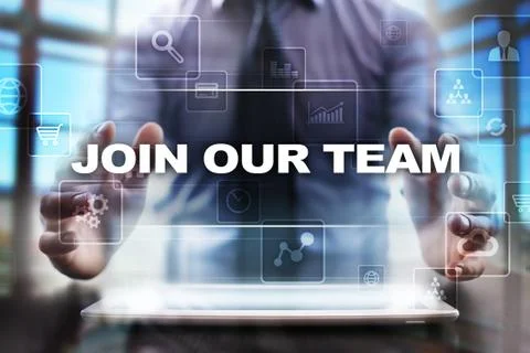 Businessman using tablet pc and selecting join our team. 스톡 사진