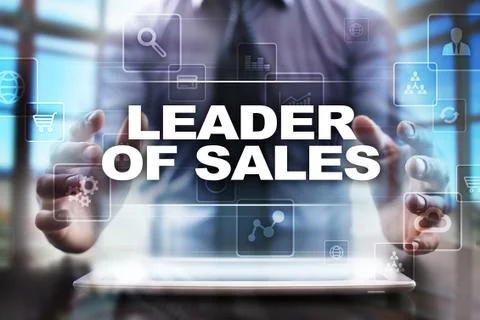 Businessman using tablet pc and selecting leader of sales. Фото