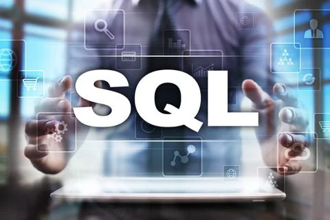 Businessman using tablet pc and selecting sql. Stock Photos