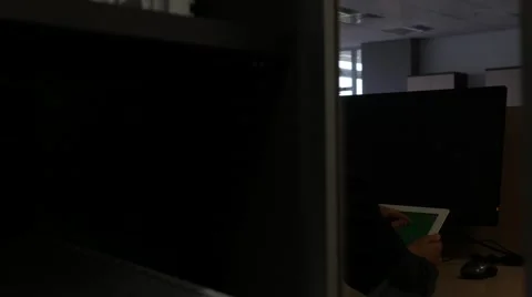 Businessman Using Tablet PC with Green Screen in office desk Stock Footage 64775084