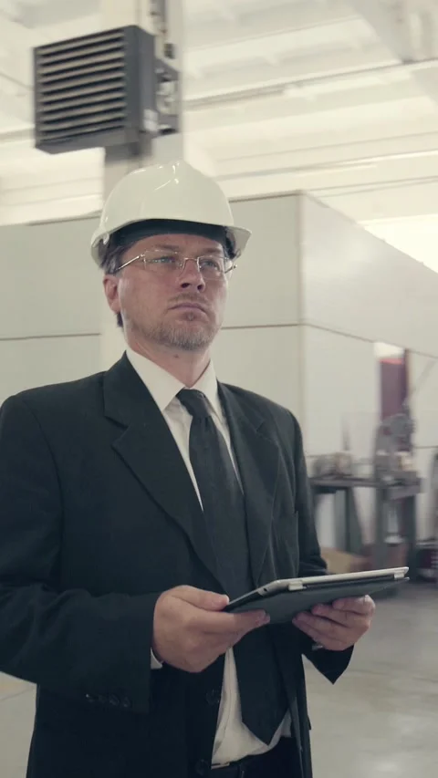 Businessman using tablet pc at manufacturing plant Stock Footage 226538045