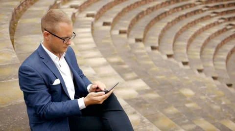 Businessman using tablet phone. communication. man male person caucasian Stock Footage 38099927