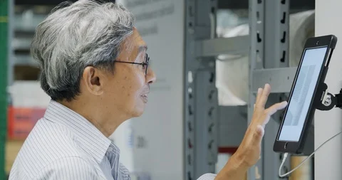 Businessman using tablet for working at warehouse. Video stock 116550062