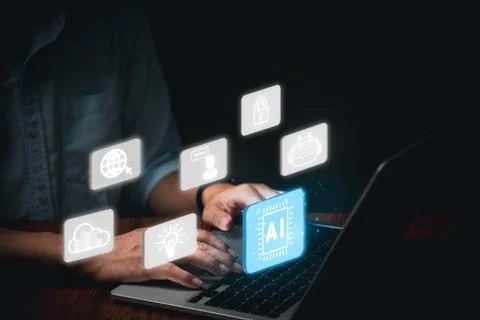 Businessman using technology AI artificial intelligence use analytics, auto.. Stock Photos