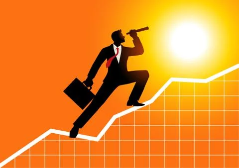 Businessman using telescope on graphic chart Stock Illustration