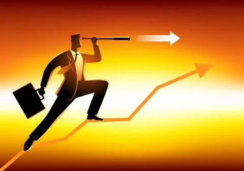 Businessman using telescope on graphic chart Stock Illustration