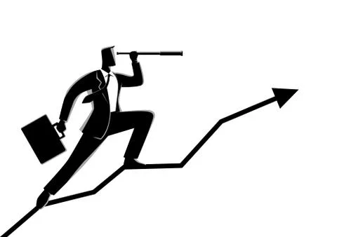 Businessman using telescope on graphic chart Stock Illustration