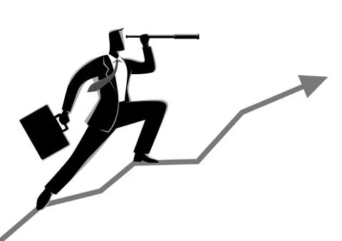Businessman using telescope on graphic chart Stock Illustration
