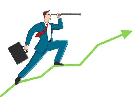 Businessman using telescope on graphic chart Stock Illustration