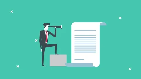 Businessman using telescope to look at large document representing strategi.. Stock-Footage 339049389
