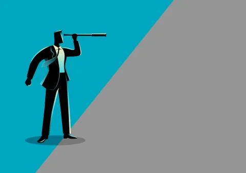 Businessman using telescope looking into gray area Stock Illustration