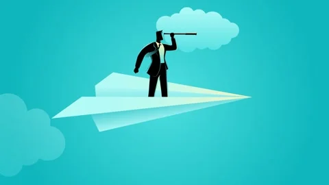 Businessman using telescope on paper plane Stock Footage 257395774