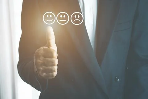 Businessman using thin line customer satisfaction rating Stock Photos