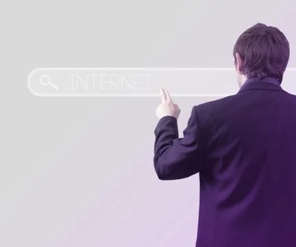 Businessman using touch screen internet bar Stock Illustration