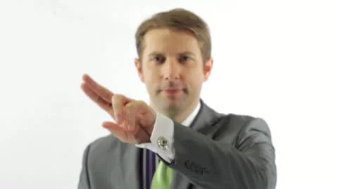 Businessman Using a Transparent Touch Screen with Data Stock Footage 11824847