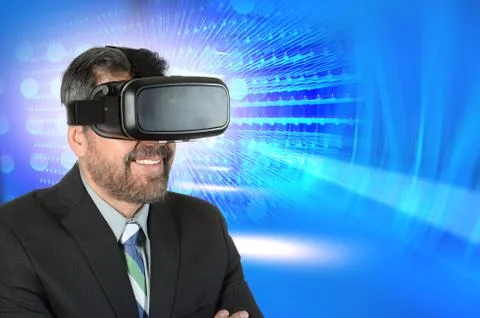 Businessman Using Virtual Reality Glasses Stock Photos