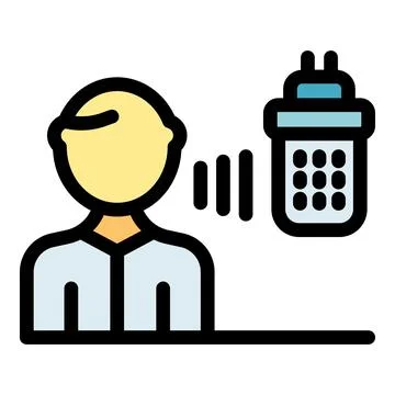 Businessman using voice control feature on mobile phone Illustrazione stock