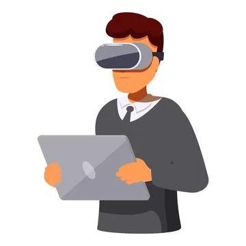 Businessman using vr headset and holding tablet, exploring metaverse Illustrazione stock
