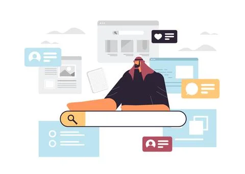 Businessman using web browser man searching information web page data analyzing 스톡 일러스트
