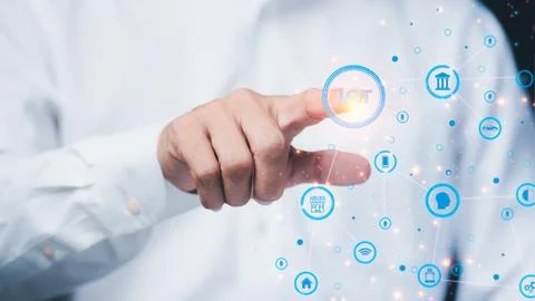 A businessman using a wireless connection with the security of information .. Stock Photos