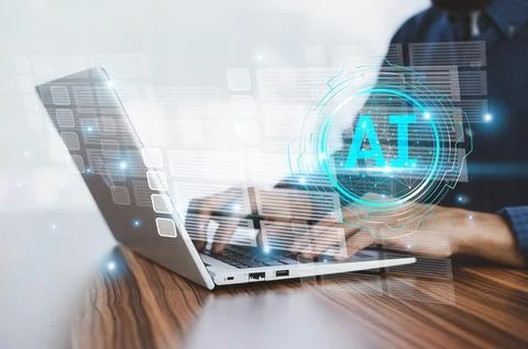 Businessman utilizes advanced AI technology to streamline and enhance docum.. 스톡 사진