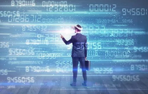 Businessman with variable numbers around Stock-Fotos